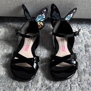 Sophia Webster Mini Black Patent Butterfly Wing Sandals with Multicolor Wings